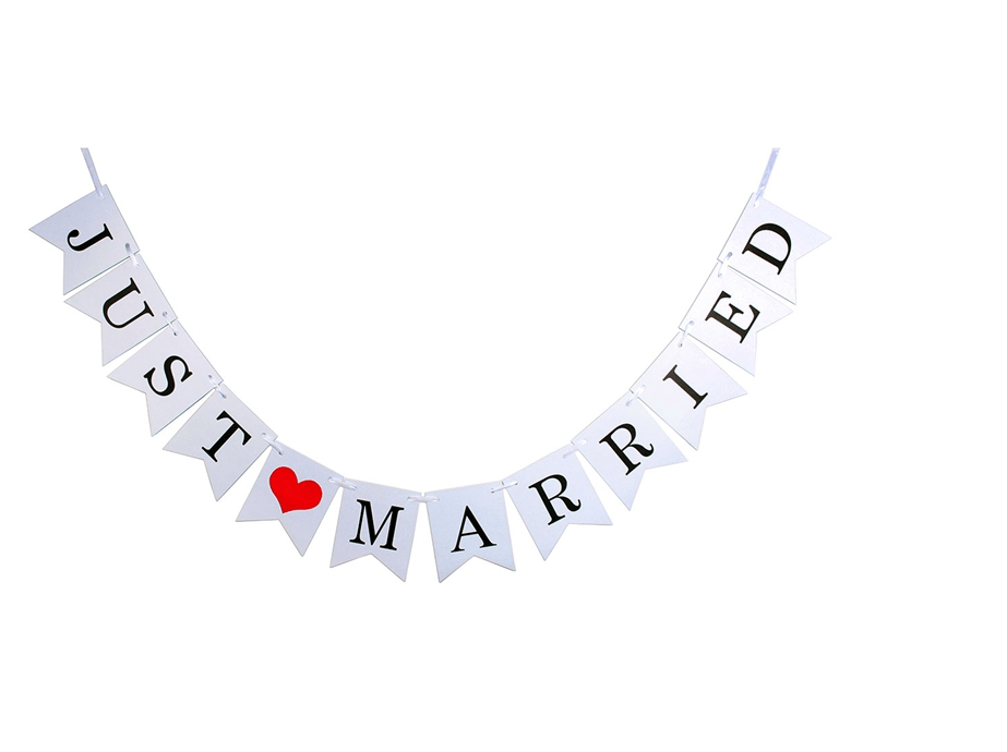 Just Married Banner weiß, 4 Meter lang, elegante Hochzeitsdeko für Fotoshooting und Hochzeitsfeier