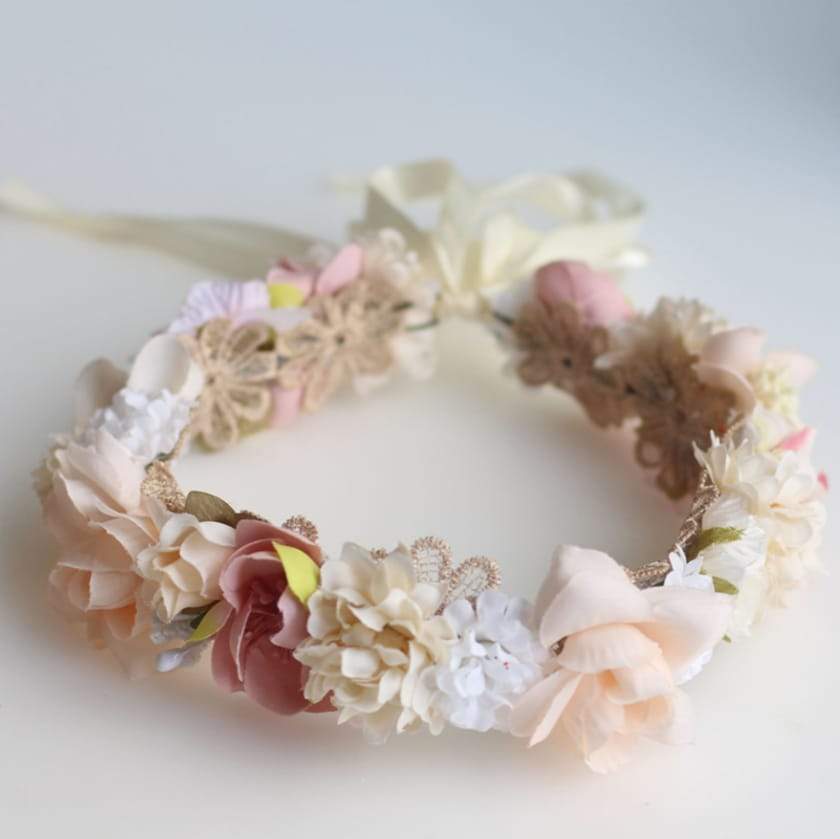 Romantischer Blumenkranz BK34 mit getrockneten Blumen - eleganter Kopfschmuck für Hochzeiten und festliche Anlässe