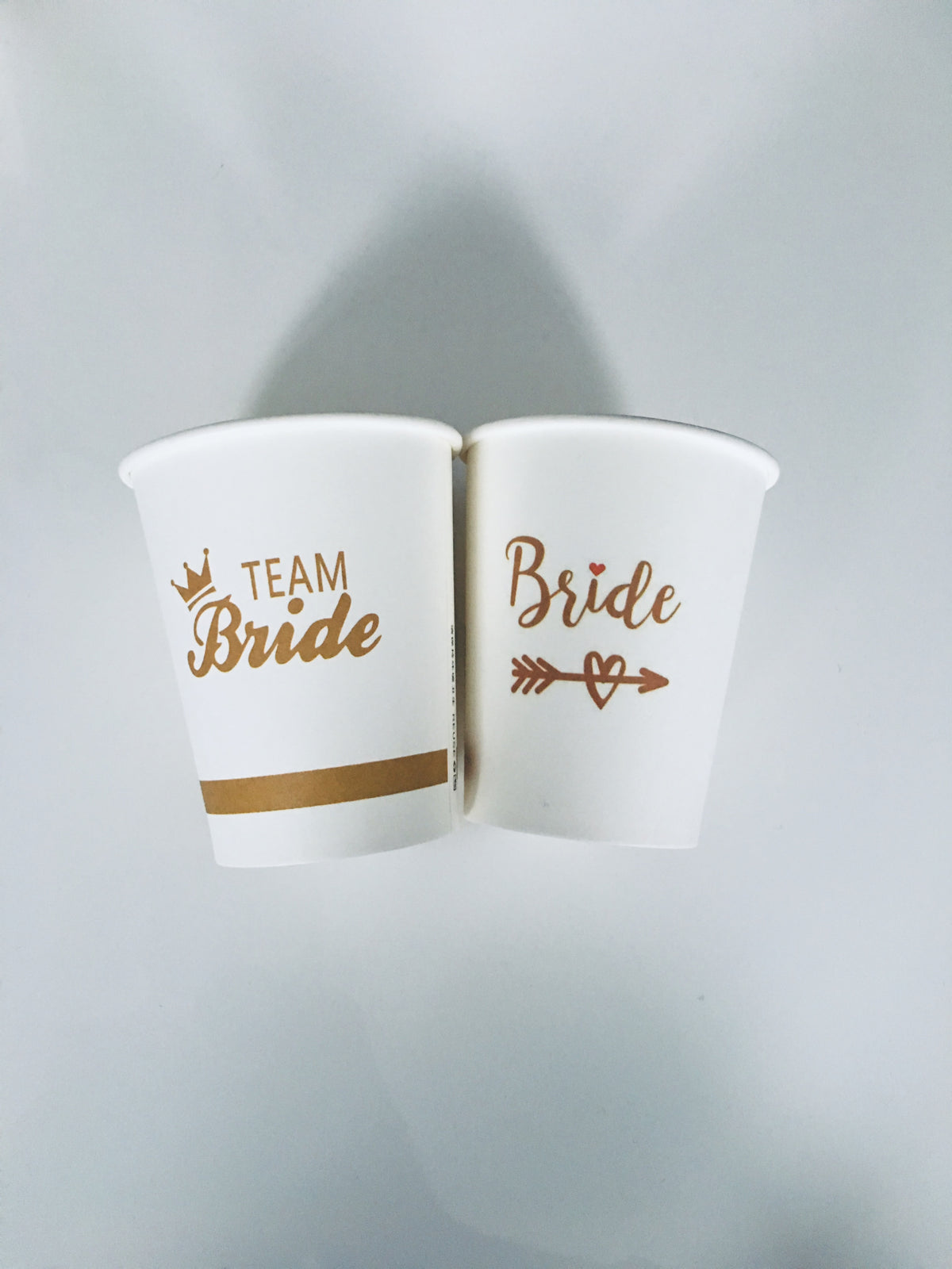 JGA-Becher Set mit 5x Team Bride und 1x Bride Becher in Weiß mit goldener Schrift