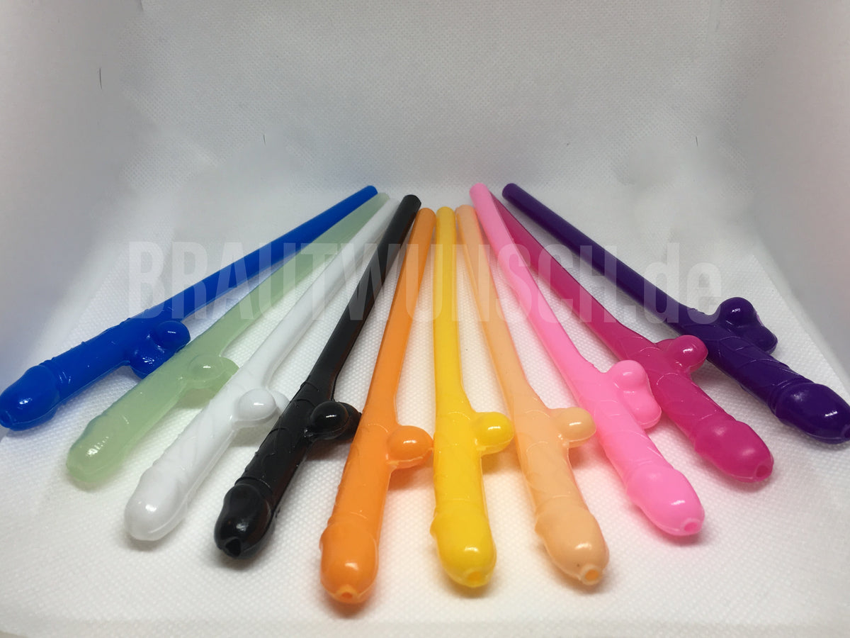 10 bunte lustige Penis-Strohhalme für JGA und Junggesellinnenabschied Party