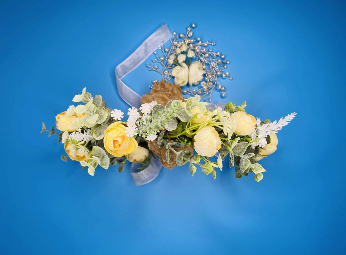 Romantischer Blumenkranz BK44 mit getrockneten Blumen – elegante Hochzeitsdeko im New-Romantic-Look für traumhafte Hochzeitsfotos